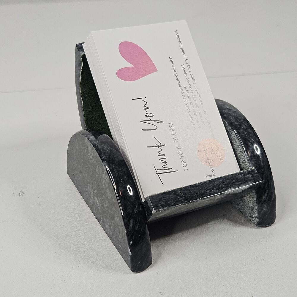 Business Card Holder for Desk Gray Cut & Polished Marble Stone